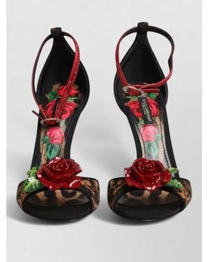 Dolce & Gabbana Leopard Roses Ankle Strap Open Toe Pumps - Red