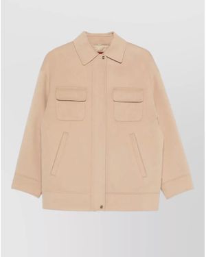 Max Mara Virgin Wool Silk Padded Jacket - Natural
