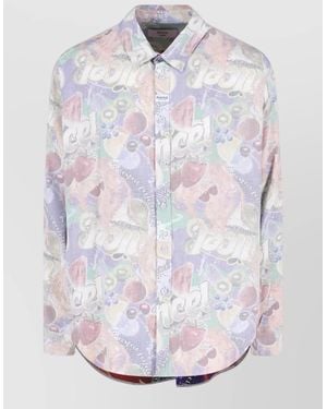 Martine Rose Long Sleeve Top All Over Print Curved Hem - White