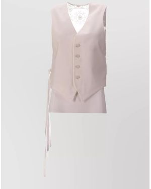 Ann Demeulemeester Waistcoat With Embroidered Lace Detailing And Tie Waist - White