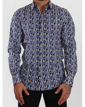 Dolce & Gabbana Logo Mania Slim Fit Cotton Shirt - Blue