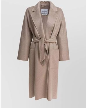 Max Mara Waist Belted Long Sleeves Front Pockets Lapels - Natural