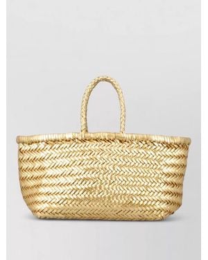 Dragon Diffusion Bamboo Woven Beach Bag Dual Handles - Metallic