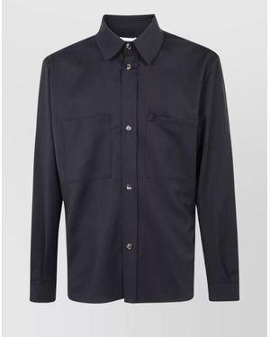 Laneus Long Sleeve Wool Shirt With Chest Pockets - Blue
