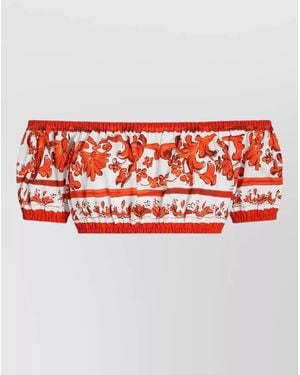 Dolce & Gabbana Cotton Majolica-Print Off-The-Shoulder Cropped Top - Red