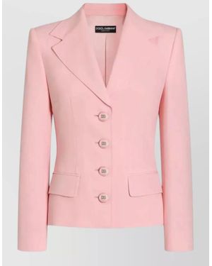 Dolce & Gabbana Single Breasted Twill Jacket Buttons Lapel Pockets - Pink