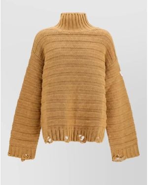 MM6 by Maison Margiela Wool Distressed Ribbed Turtleneck Jumper - Natural