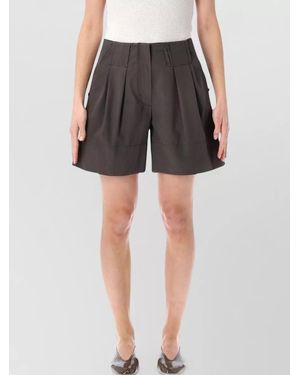 Low Classic Cotton Shorts Pleated Design Side And Back Pockets - Grey