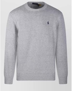Ralph Lauren Crew Neck Sweater Long Sleeves Ribbed Trims - Gray
