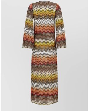 Missoni Metallic V-Neck Long-Sleeve Side-Slit Maxi Dress - Multicolor