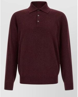 Brunello Cucinelli Cashmere Long Sleeve Knit Polo Shirt - Red