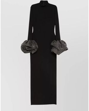 Solace London Viviana Satin Maxi Dress Mock Neck - Black