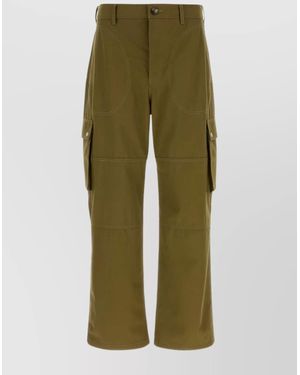 Loewe Wide Leg Cargo Pants With Button Detailing - Green