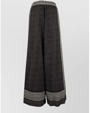 Ermanno Scervino High Waist Printed Trousers Side Stripe Wide Leg - Black