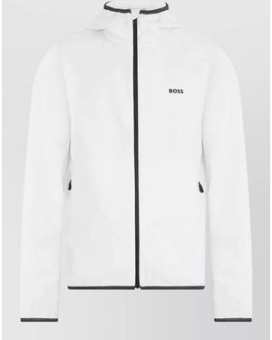 BOSS Hooded Waterproof Jacket Zip Raised Collar - White