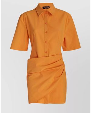 Jacquemus Draped Cutout Shirt Mini Dress - Orange