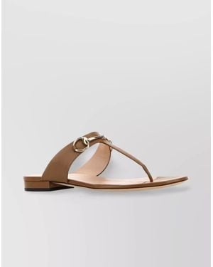 Gucci Leather Thong Sandals Metal Ring Detail - Metallic
