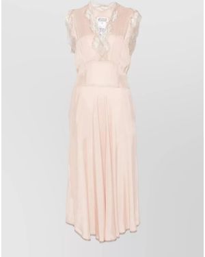 Maison Margiela Belted Lace Dress Knee Length V Neckline - Pink