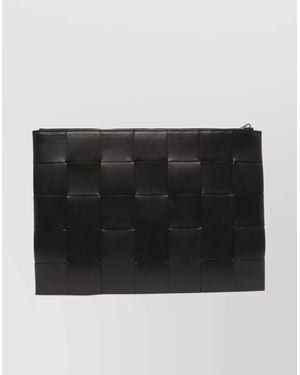 Bottega Veneta Woven Rectangular Clutch With Wrist Strap Detail - Black
