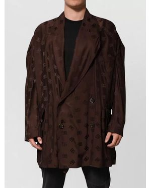 Dolce & Gabbana Logo-Print Double-Breasted Coat - Brown