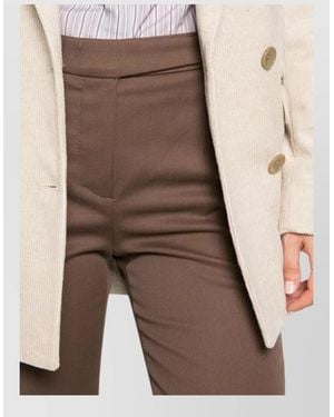 Brunello Cucinelli Tailored High Waist Cotton Slim Trousers - Brown