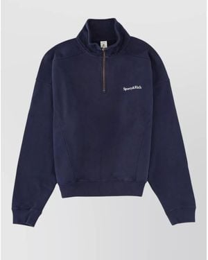 Sporty & Rich High Neck Knitwear With Ribbed Cuffs And Hem - Blue