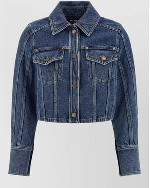 Balmain Denim Cropped Jacket - Blue