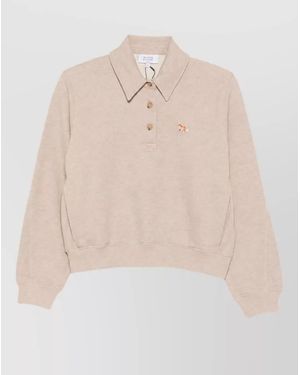 Maison Kitsuné Ribbed Cotton Polo Sweatshirt - Natural
