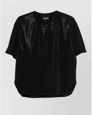 Emporio Armani Sequin Crewneck Top Relaxed Fit Hem - Black