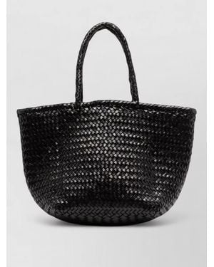 Dragon Diffusion Rectangular Beach Bag Woven Texture Double Handles - Black