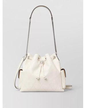 Tory Burch Charlie Quilted Calfskin Drawstring Bucket Bag - Natural