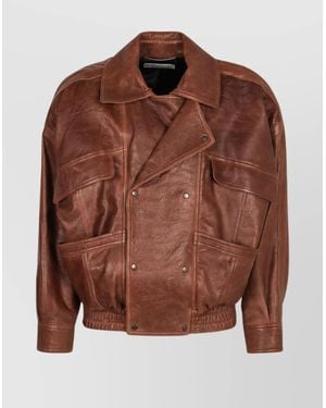 Saint Laurent Collared Bomber Jacket Featuring Elasticated Hem - Brown