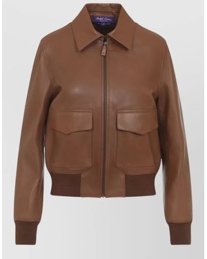Ralph Lauren Lamb Leather Bomber Jacket - Brown