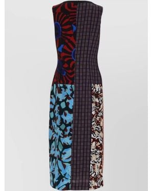 Dries Van Noten Patchwork Sleeveless Dress Side Draped Detail - Blue