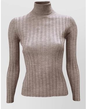 LA ROSE Ribbed Cashmere Silk Turtleneck Sweater - Brown