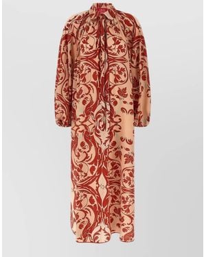 F.R.S For Restless Sleepers Silk Printed Maxi Shirt Dress - Red