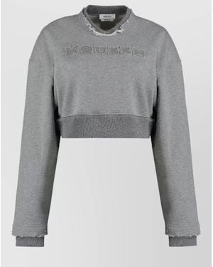 McQueen Cotton Cropped Logo Sweatshirt - Grey
