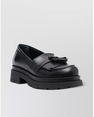 P.A.R.O.S.H. Leather Loafers With Tassel Detail And Low Heel - Black