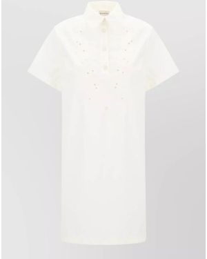 Moncler Cotton Blend Dress Button Detailing Collar - White