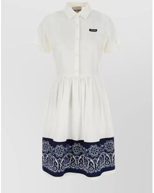 Miu Miu Cotton Blend Shirt Dress With Waist Tie - White