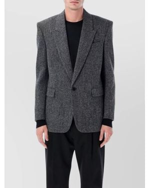 Saint Laurent Wool Herringbone Oversized Single-Breasted Blazer - Blue