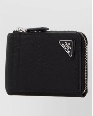 Prada Leather Card Holder Textured Finish Design - Black