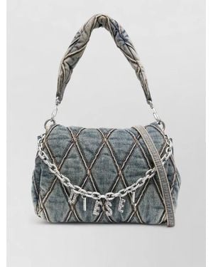 DIESEL Charm Small Shoulder Bag Detachable Strap Top Handle - Gray