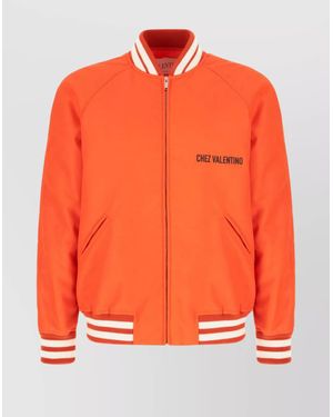Valentino Garavani Padded Bomber Jacket With Ribbed Cuffs And Hem - Orange