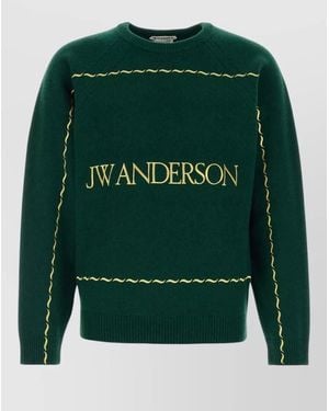 JW Anderson Wool Sweater Crew Neck Contrast Stitching - Green