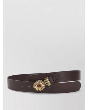 Etro Leather Belt Floral Buckle Cabochon Detail - Grey
