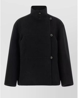 Rohe Cashmere Wool Asymmetric High-Collar Jacket - Black