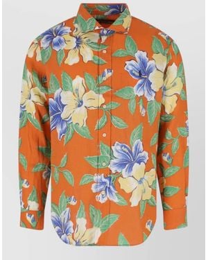Polo Ralph Lauren Button Down Collar Floral Shirt Long Sleeves - Orange