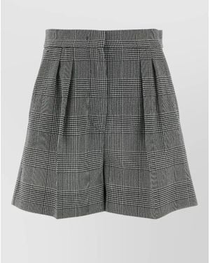 Max Mara Agoraio Wool Shorts Checked High Waist - Gray