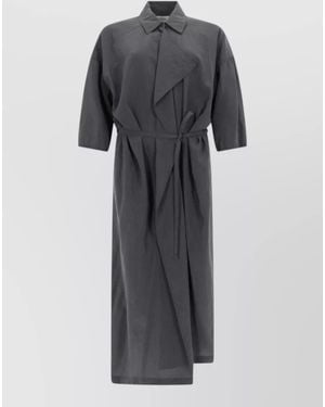 Lemaire Midi Dress Three Quarter Sleeves Waist Tie - Grey
